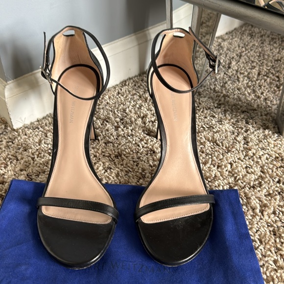 Stuart Weitzman nudist heels black leather sz 8 - Picture 3 of 7